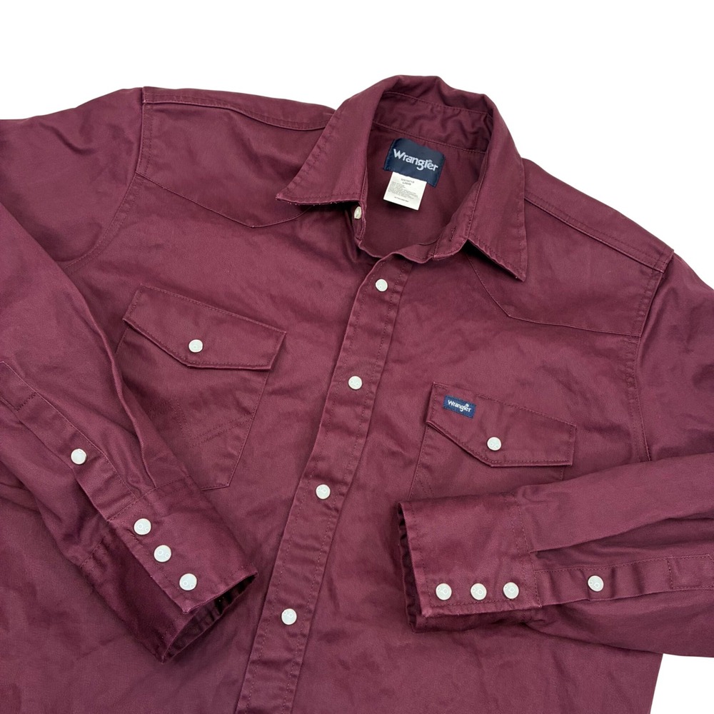 Vtg Wrangler Brushpopper Men Large Western Shirt Pearl Snap Longsleeve Cowboy